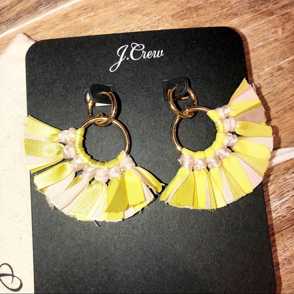 J CREW NWT Conga Fabric Drop Earring Gold Yellow Vacay Tropical - Picture 1 of 3